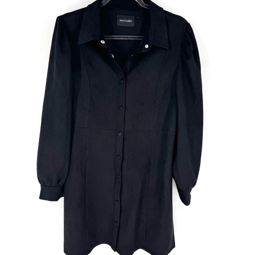 Dolce Cabo Faux Suede Snap Front‎ Collared Jacket Puff Sleeve Black Size Large